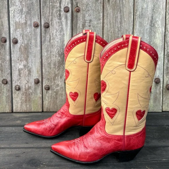 Vintage Larry Mahan Sweetheart ❤️ Design Women’s Cowboy Boots - Picture 2 of 8